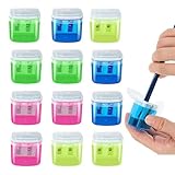 Bleistiftspitzer, Anspitzer mit zwei Löchern – 12 Stück, tragbares Zubehör mit Spänebehälter...