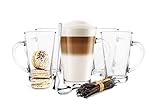 Sendez 6 Latte Macchiato Gläser 350 ml mit Henkel und 6 Löffel Kaffeegläser Teegläser