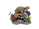 Nobby Aqua Ornaments SCHILDKRÖTE AUF FELS mit Pflanzen, 13,5 x 8,5 x 10,7 cm, 1 Stück