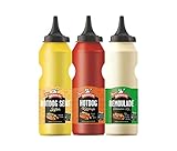 BÄHNCKE - Dänisches Hot Dog Saucen Set, (Ketchup, süßer Senf, Remoulade) 3er Pack, gesamt 1230 g