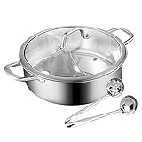 WOTZOV 32 cm Edelstahl Shabu-Hot-Pot Klarer Schnitt Kochgeschirr Suppen-Nudeltopf Fleischtopf mit...