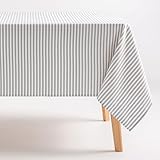 GAMUSI Tischdecke, schmutzabweisend, rechteckig, Baumwollstoff, wasserdicht, graue Streifen, 160 x...