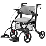 Transport Rollator für Senioren - 2 in 1 Klappbar Rollator mit weicher Rückenlehne und abnehmbaren...