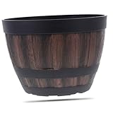 BAZEITFLOW Großer Imitation Holzfass Pflanzkübel Retro Kunststoff Blumentopf für Garten Innen...