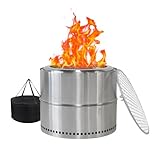 Premium Rauchfreie Feuerschale aus Edelstahl – Moderne Feuerstelle mit Grillrost & Ascheeimer für...