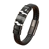 ROSSOM Lederarmband, geometrisches Design, echtes Leder, geflochten, Herren-Armband, Edelstahl,...