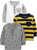 Simple Joys by Carter's Jungen Long-Sleeve Shirts, Pack of 3 Hemd, Gelb Streifen/Grau...
