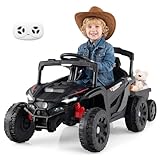 GOPLUS Electro Traktor mit Anhänger, Elektroauto 12V mit 2.4G Fernbedienung, Scheinwerfer, Hupe &...