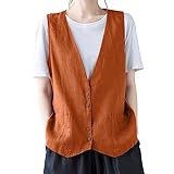 Daunenweste für Damen, ärmellos, lässig, lockere Weste, Wärmeweste für Damen, Orange, 46