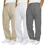 Leinenhose Herren Baggy, Herren Sporthose Lang, Jogginghose Atmungsaktiv Trainingshose Einfarbig...