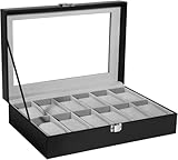 Uten Uhrenbox für 12 Uhren, Uhrenkasten Uhrenschatulle aus PU und Samftfutter mit klarem Fenster,...
