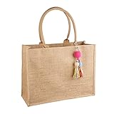 FITDON Jute Tasche Shopper Damen, Groß Jutebeutel Strandtasche Faltbare Wasserdicht Einkaufstaschen...