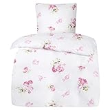 Moon - Rosemarie Bettwäsche Set 135x200 / 80x80 cm -Elegantes florales Muster - 100% Baumwolle -...