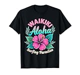 Waikiki Aloha Surfing Paradise Retro Design mit rosa Hibisc T-Shirt
