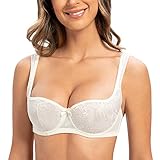 MELENECA Damen Balconette BH mit Bügel Sexy Spitzen BH - Push Up Stütz BH gebrochenes weiß 100B