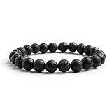 Candyfancy Lavastein Armband Schwarz Lava Perlen 8MM Bead Elastisch Natürlich Stein Armbänder...