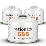 ration1 Gaskartuschen 3 x 230 g, EN 417 Schraubkartusche mit Ventil, Butan-Propan Gas Mischung,...