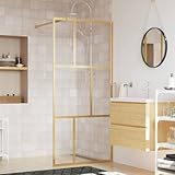 Walk-in Duschwand mit Klarglas Gold, Badewannenabtrennung Badezimmer Duschwand Trennwand...