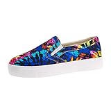 Woaikeyu Slip-on Damen-Sneaker, flach, modisch, Graffiti, lässig, bequem, Sportschuhe, leicht,...