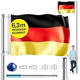 MONZANA® Aluminium Teleskop Fahnenmast 6,30m Bodenhülse 60cm inkl. Deutschland Flagge...