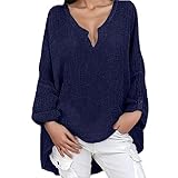 Oversize Henley Shirt Bluse Damen Langarm,Herbst V Ausschnitt Leinenbluse Baumwolle Große...
