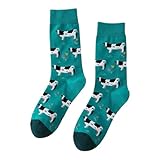 Dunkelgrüne Socken mit Kuh Motiv Lustige Verrückte Socken für Männer und Frauen Geschenksocken...