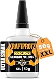 3D Druck Sekundenkleber Gel extra stark – 50 g XXL Superkleber wasserfest, hitzebeständig &...