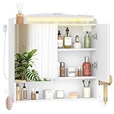 Hzuaneri Spiegelschrank Bad mit Beleuchtung, Badezimmerschrank mit Spiegel, Wandschrank,...