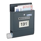 Relaxdays Briefkasten mit Beleuchtung, Zeitungsfach, Hausnummer, Namensschild, Solar, HBT 33,5 x...