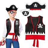 Piratenkostüm kinder,4-Pack piraten kostüm set pirate costume kids piraten kapitän kostüm kinder...