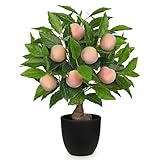Künstliche Pflanze Deko Pfirsichbaum, 40cm Plastik Pflanze im Topf, Kunstpflanzen Wie Echt,...