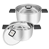 RESTO 92210 Topfset aus Edelstahl, 4-teilig, mit ergonomischen klappbaren Griffen, Messskala,...