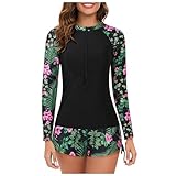 Langarm-Rashguard-Badeanzug für Damen, bedruckter Reißverschluss, Surf-Badeanzug, Badeanzug...