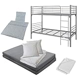 Komplettset: teilbares Etagenbett 190x90 cm inklusive 2 Matratzen, 2 Betten-Sets, 2 Spannbettlaken...