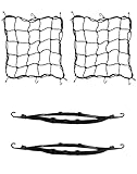 QWORK 2 x Motorrad-Frachtnetz und 2 x elastisches Seil mit Haken, 40 x 40 cm Bungee-Netz und 60 cm...
