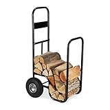 Relaxdays Kaminholzwagen, Brennholzwagen aus Stahl, mit 2 Luftreifen, bis 60 kg, Holztransport &...