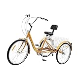 TouTToNG 24 Zoll 6 Gang Dreirad für Erwachsene, 3 Räder Fahrrad mit Gemüsekorb, City Bike Trike...