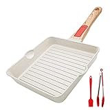 Bobikuke Grillpfanne 20x 20 cm, Steakpfanne Antihaft Beschichtet Aluminium Grill Pfanne mit zwei...