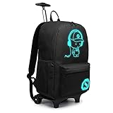 KONO Trolley Jungen Rucksack Kindergepäck mit Rollen Reflektierender Schulranzen für Teenager...