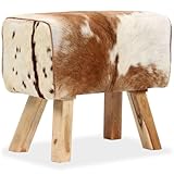 IBUQDDV Hocker aus echtem Ziegenleder Braun 60x30x50 cm mit Vintage Design und Holzbeinen für...