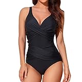 Smismivo Badeanzug Damen Bauchweg Push Up Shape Schwimmanzug mit Bügel Retro Schlankheits Raffung...