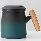 Disoza Tasse mit Deckel Porzellan Teetasse mit Deckel und Sieb Keramik 400ml Tee Kaffee Becher mit...