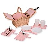 UNUS® Picknickkorb für Kinder rechteckig aus Weide mit Stoffauskleidung ? Komplettset für 2...