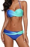 Ocean Plus Damen Neckholder Mehrfarbig Geraffte Tie Dye Bandeau Twist Bikini Set Push up mit...