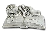 Bambelaa! Grabschmuck Deko Trauerartikel Grab-Engel auf Buch Grau Steinharz Friedhof Ca. 14 x 11 x 6...