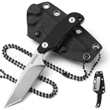 Omesio Tanto Neck Knife Messer mit Gürtelclip D2 Stahl, Fulltang Kleines feststehendes Messer G10...