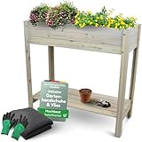 holz4home® Hochbeet inkl. Vlies-, Einlegevlies Naturholz Tanne Grauweiß | 80x37x78 cm I...