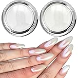 Weiße Perle Chrom Nagelpuder Glitzerpuder - Aurora Schimmer Chrom Pigment-Pulver für Nägel,...