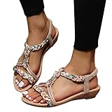 Dasongff Sandalen Damen Sommer Blumen-Perlen Riemchenpumps Slipper Elegante Sommerschuhe Bohemian...