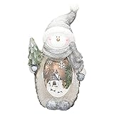 ECD Germany Schneemann Figur mit LED Beleuchtung 53 cm Warmweiß Weiß mit grauem Hut und Schal,...